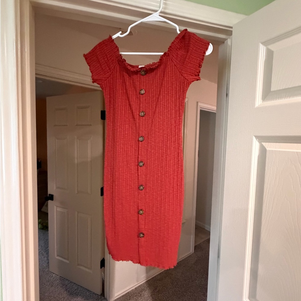 Cat & Jack Red Midi Dress with Button Detail